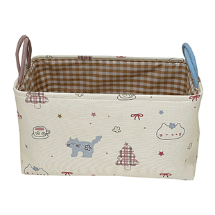 可爱卡通印花手提收纳盒布艺桌面整理筐可水洗折叠车载杂物收纳筐