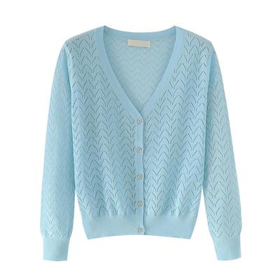 正品冰麻V领针织开衫显瘦薄外套