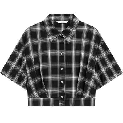 【播奥莱】播格子衬衫春夏季宽松polo领短袖衬衣上衣DDR2CD5708