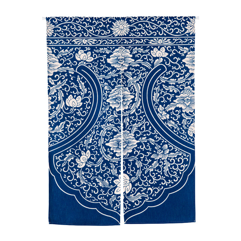 印花布艺门帘乡村古典民族风蓝色隔断帘子厨房青花瓷中式玄关挂帘