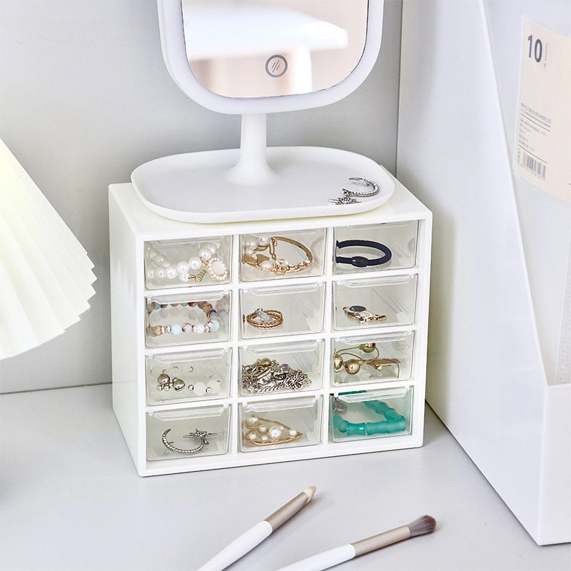 12宫格文具收纳盒卡通首饰盒抽屉式盒储整理盒分类物抽拉