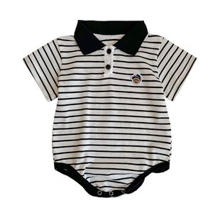 新生婴儿衣服夏装洋气哈衣包屁衣Polo衫男宝宝夏季爬服薄款连体衣