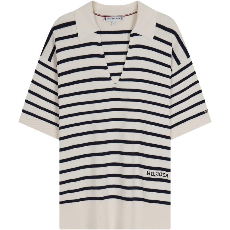 Tommy女装纯棉条纹V字领针织衫