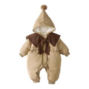 婴儿衣服冬季棉服加绒宝宝连体衣冬装超萌棉衣幼儿冬款夹棉外出服