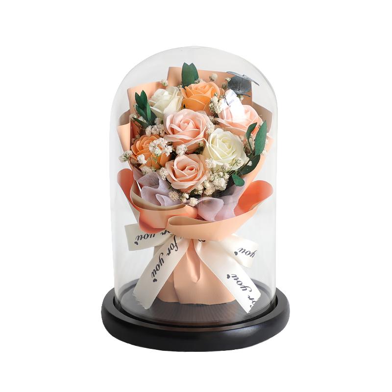 永生花永不凋谢仿真花玫瑰花满天星干花七夕送女友女生闺蜜玻璃罩