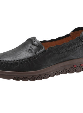 Camel/骆驼女鞋2026秋季新款妈妈鞋真皮软底舒适单鞋平底乐福鞋