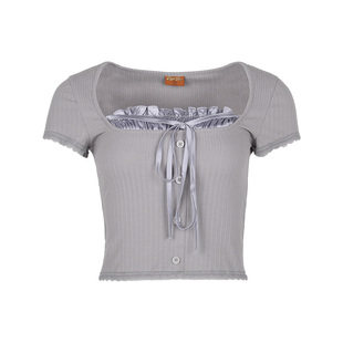 BeerBro 复古芭蕾风方领绑带上衣女学院风格纹压褶半身裙辣妹套装