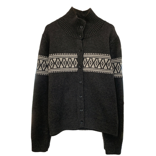 怒推！费尔岛复古毛衣女秋冬季菱格提花纽扣翻领针织开衫加厚保暖