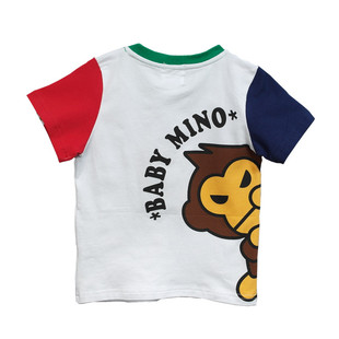 夏季潮牌猿猴女男童全棉白色拼接袖短袖T恤 宝宝水印半袖背心上衣