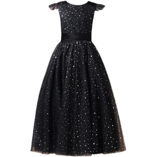 女童礼服主持人走秀公主裙乐团独奏晚礼服儿童黑色钢琴演出指挥服