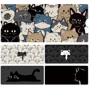 猫咪鼠标垫超大可爱卡通大号黑色键盘电竞女生键盘垫桌面男生桌垫