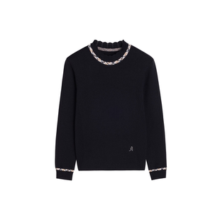 Aquascutum/雅格狮丹秋冬新品女美丽诺羊毛半高领格纹针织衫气质