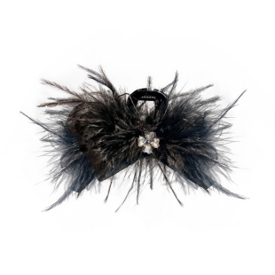 秋冬高级感羽毛水钻四叶草鲨鱼夹女新潮蝴蝶结后脑勺发抓发夹头饰