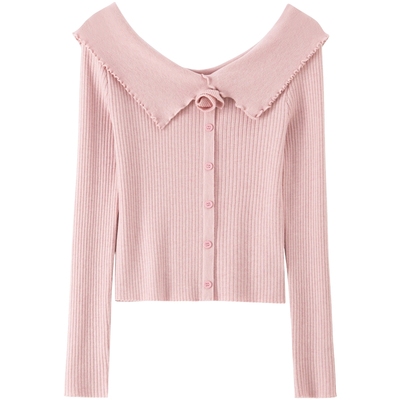 【绵羊毛】BANANA BABY2026年春新款法式甜美不规则大翻领针织衫