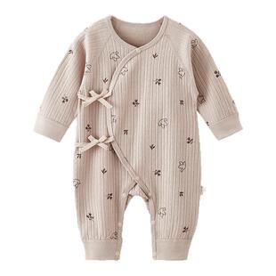 贝乐咿新生婴儿衣服连体衣纯棉早秋款初生宝宝52码无骨哈衣爬爬服