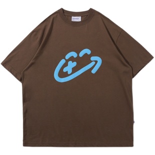 CONTRAFIEND发泡日系CTFD纯棉夏季多巴胺情侣装宽松简约潮短袖T恤