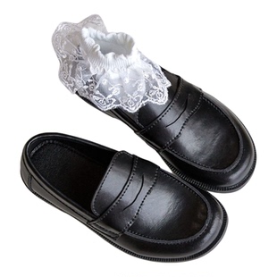 儿童黑色乐福鞋秋季复古英伦风男女童圆头学院风复古真皮单鞋皮鞋