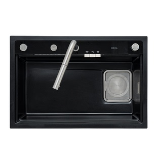 科恩纳MU黑色钢琴键星幕雨石英石水槽厨房洗碗大单槽花岗岩洗菜盆