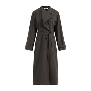 NON RESTRAIN不规则荡领设计腰带风衣外套女高级廓形宽松长款大衣