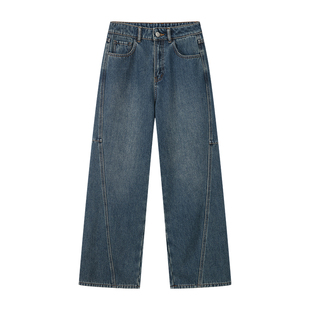 笛莎官旗青少年女孩加厚牛仔裤子2025冬季新款加绒显瘦复合老爹裤