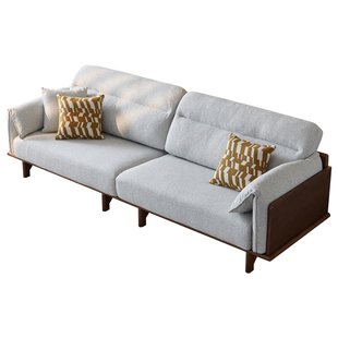 一林半舍北欧白蜡木实木沙发客厅四人位意式胡桃色布艺沙发复古风