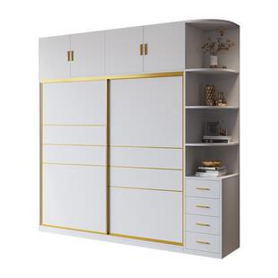 轻奢现代推拉门衣柜家用实木生态板收纳储物柜子卧室趟门衣橱定制