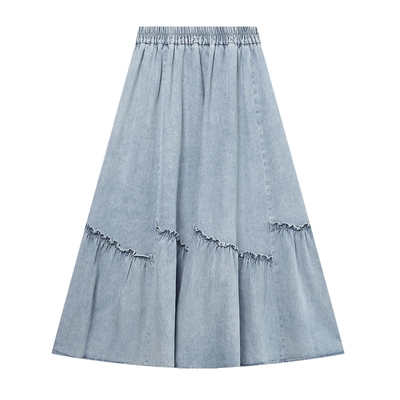 白鹿语不规则牛仔半身裙