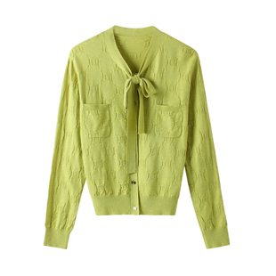 inlife复古提花针织衫女2026春季新款百搭外穿内搭飘带设计感上衣