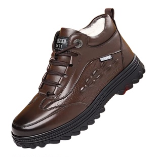 老爷车男鞋冬季新款加绒保暖雪地靴男士防滑高帮皮鞋子男款棉皮鞋