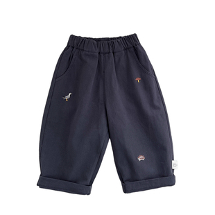 男童春秋季纯棉新款裤子婴儿洋气休闲刺绣直筒裤宝宝宽松百搭长裤