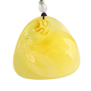 欧说珠宝天然琥珀蜜蜡21.74克鸡油黄钱袋子吊坠毛衣链男女款