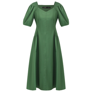 歌莉娅绿色连衣裙女夏季多巴胺绝美收腰显瘦法式绿裙子1C4C4K450