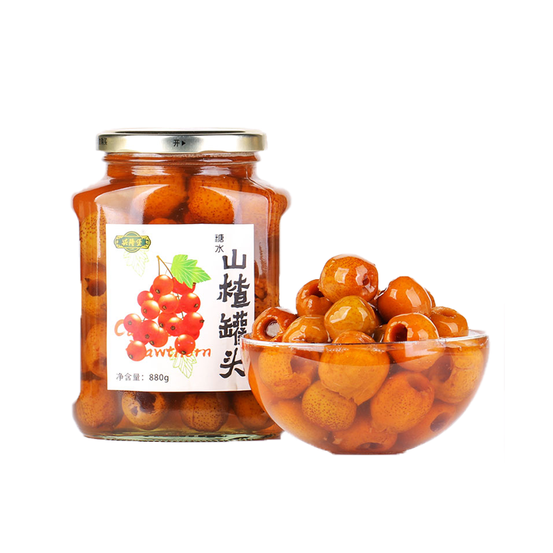 新日期糖水山楂罐头880g*4黄桃罐头老式玻璃瓶零食鲜果捞水果罐头