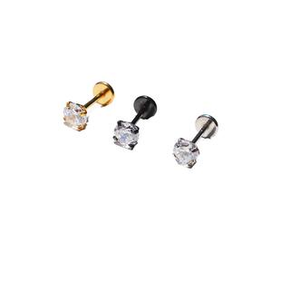 钛钢细针平底耳骨耳钉耳骨钉小耳朵钉锆石细杆长杆平头软骨钉迷你