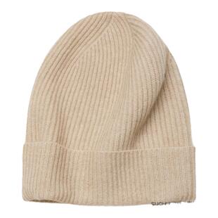 SUCHUG素雏 简约抽条纯山羊绒帽子男女通用针织挽边护耳保暖帽