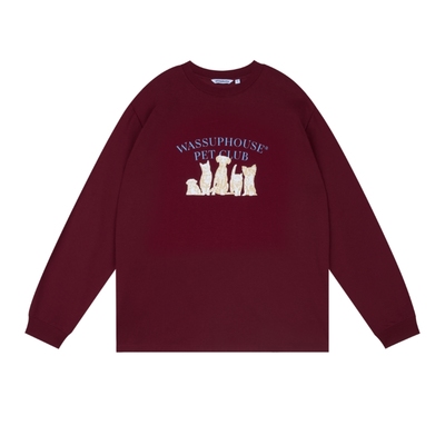 美式复古猫猫狗狗情侣打底衫上衣