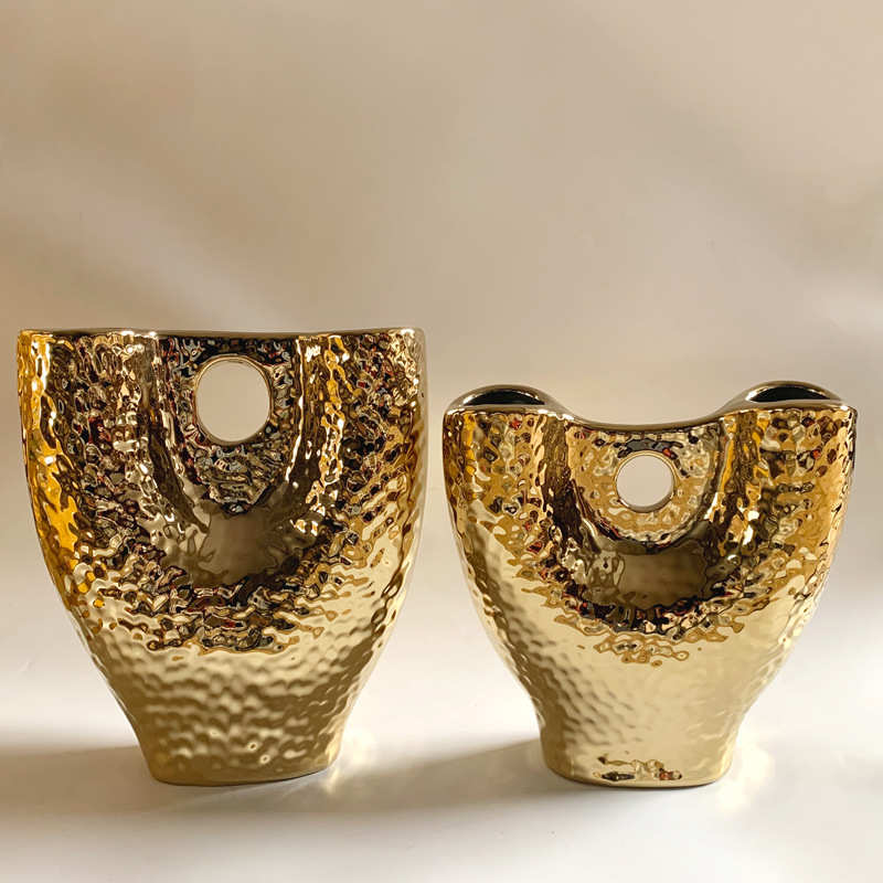 轻奢镀金客厅陶瓷花瓶摆件插花沙发茶几角几边几花艺新中式花器