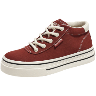 人本帆布鞋女加绒加厚2025冬季新款休闲厚底增高户外保暖红色板鞋