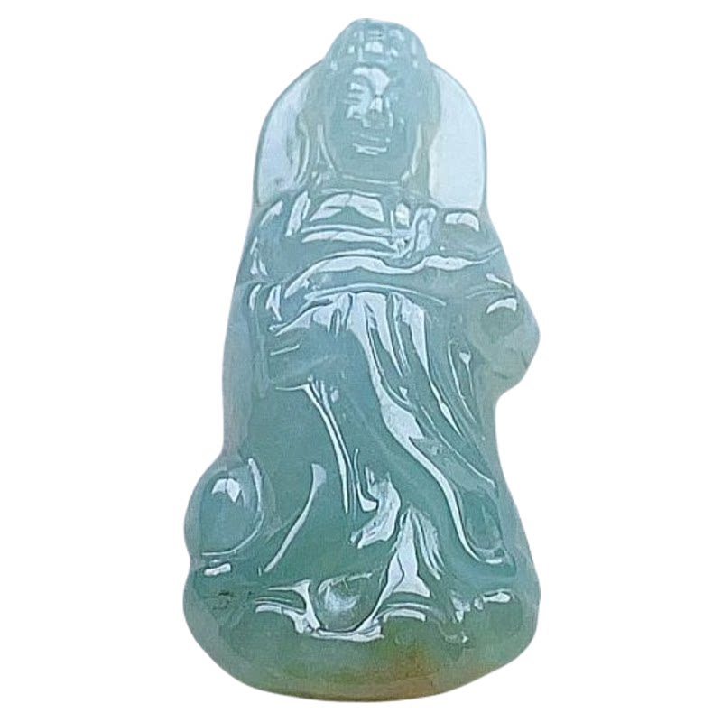 天然翡翠妈祖小吊坠油绿黄彩双彩