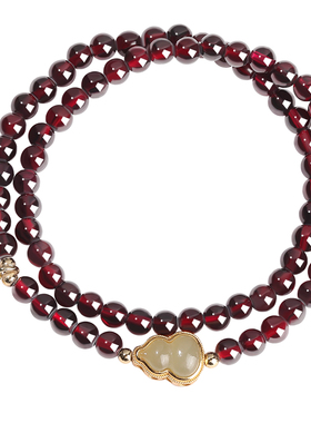 普陀山天然石榴石招财葫芦手链