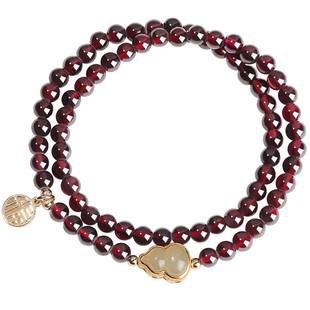 普陀山天然石榴石手链女生和田玉招财葫芦情绪稳定水晶转运珠手串