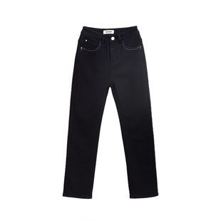 加厚绒纯黑色高腰直筒牛仔裤女修身显瘦提臀加绒保暖烟管裤子冬季