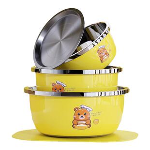 不锈钢盆卡通汤盆家用洗菜盆带盖油盆厨房加厚打蛋和面盆铁盆饭盆