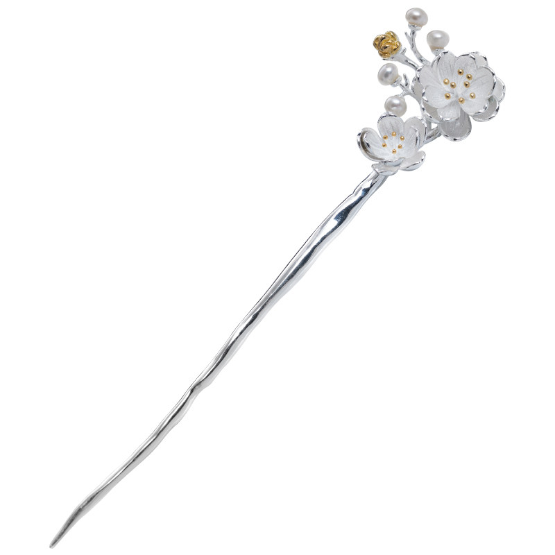 s925纯银蝴蝶流苏梅花发簪珍珠