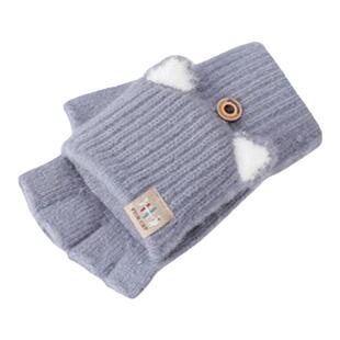 翻盖半指女毛线秋冬保暖可爱少年男加厚学生儿童写字手套