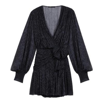 Maje黑色系带收腰短款针织连衣裙