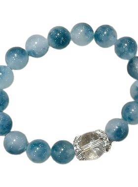 NORTHACC新中式天然白水晶墨水蓝海蓝宝手链冰透高级感手串手饰