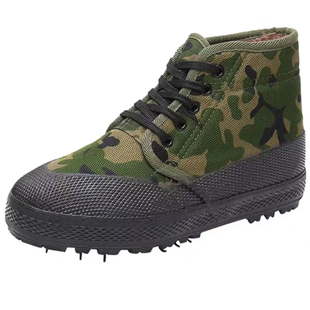 冬季高帮解放鞋男棉鞋加绒加厚硫化橡胶底工地劳保鞋男迷彩胶鞋女