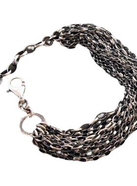 纯银分层多股垂褶氧化银色手链