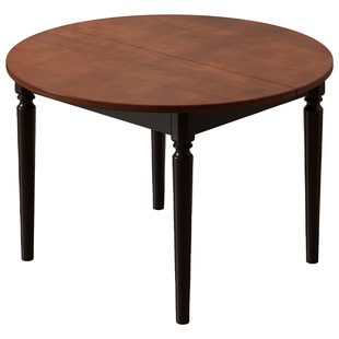 中古风实木餐桌椅组合家用小户型饭桌可伸缩折叠椭圆形方圆两用桌